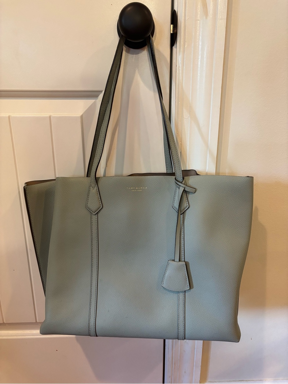 Tory Butch Soft Pebbled Leather Tote Bag in Sage Green